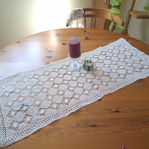 Crochet Table Runner: Handmade Cotton Lace Doily - 34x87cm
