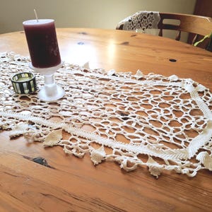 Crochet Lace Table Runner: Handmade Cotton Doily - 33x13 in