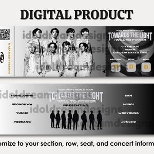 ATEEZ Towards The Light customizable concert tour ticket, ateez merch, ATEEZ tour, ateez decor, ateez tickets, Kpop fanmade concert ticket