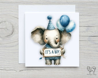 Its a Boy Card, Gender announcement, Cute elephant card, Secret gender, New Baby card.