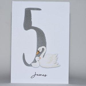 Personalised cute Swan & cygnet 5th Birthday card