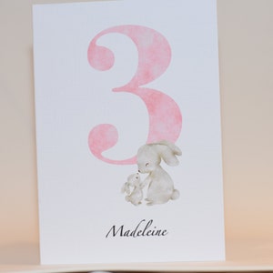 Carte personnalisée mignonne bunny 3ème anniversaire
