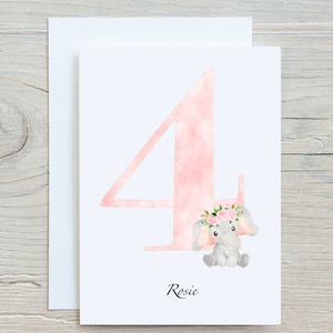Carte d’anniversaire éléphant mignon personnalisé 4th.