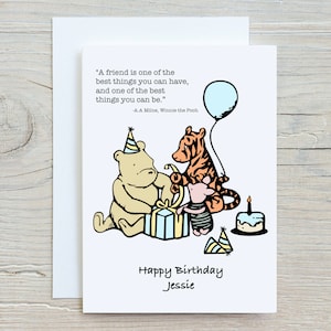 Carte d'anniversaire Winnie l'ourson personnalisée. Rose ou Bleu
