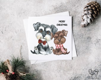 Adorable customisable Schnauzer Christmas Card, Mini Schnauzer Christmas card.