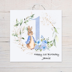 Carte personnalisée Peter Rabbit 1er-9e anniversaire. Carte d'anniversaire d'âge, jolie carte numérotée Peter rabbit.
