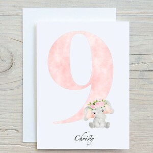 Carte d’anniversaire éléphant mignon personnalisé 9th.