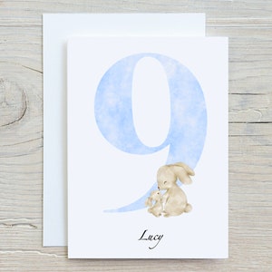 Carte personnalisée mignonne bunny 9ème anniversaire.