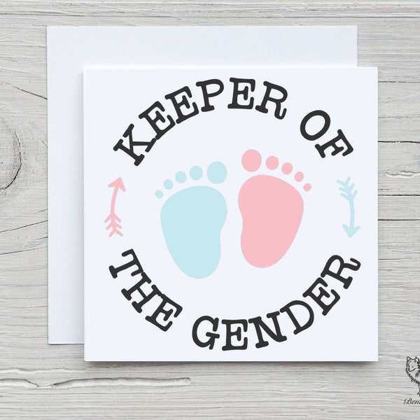 Keeper of the gender Card, Pregnancy gender announcement, Secret gender, New Baby card.