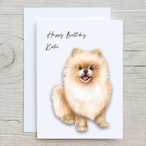 Personalised Pomeranian Birthday card, Cream, White and Tri-coloured
