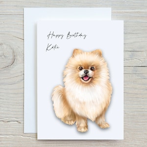 Personalised Pomeranian Birthday card, Cream, White and Tri-coloured