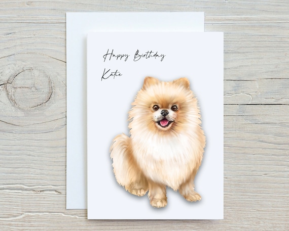 Personalised Pomeranian Birthday card, Cream, White and Tri-coloured
