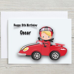 Carte d'anniversaire personnalisée de voiture de course.