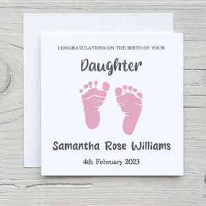 Nouveau bébé, petite fille, nouveau-né fille, félicitations pour votre petite fille, empreintes de pas, Naissance, nièce, petite-fille, soeur, petite fille
