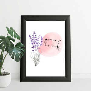 Beautiful Flower Star sign Print, Gemini star sign, astrological sign.