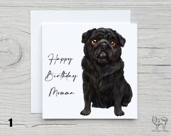 Jolie carte d'anniversaire personnalisée carlin, carte carlin, carte d'anniversaire mignon chien.
