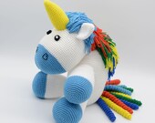 Unicorn cuddly toy, blue Amigurumi baby, stuffed gift, rainbow plush for little ones …