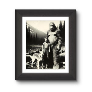 Sasquatch Logger and Wolf At Pacific Northwest Lake 1885 Photo Style, Cryptozoology Creature Cryptid 8X10 Giclée Print Wall Art Décor