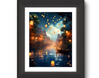 Loy Krathong Lantern Festival Art Print: Thailand Floating Market (8.5X11)