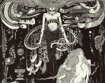 Sea Witch Mermaid Vintage Illustration, Fairy Tale Art (Printable Download)