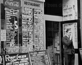 Vintage 1930s Cafe Photo, Black and White Restaurant Print (Digital Download)
