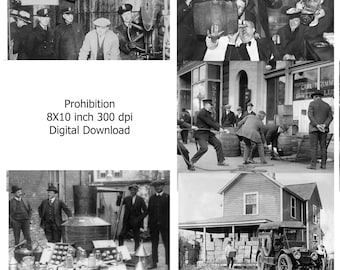 Juego de 5 fotos vintage de la época de la Prohibición (8x10 pulgadas) - Fotografía histórica de 1931 de un contrabandista de licor casero (descarga digital) Imprimible