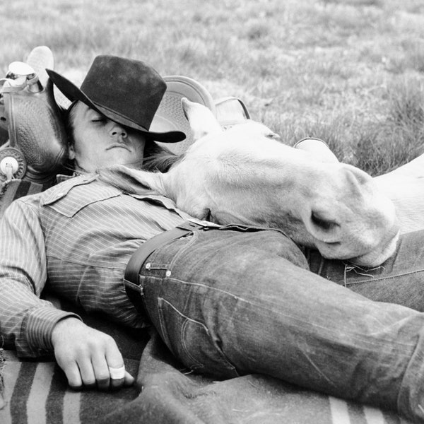 Cowboys Taking A Nap With His Horse VINTAGE Western Life, Missouri, Vintage Photo Download Art Print, Printable, Wall Décor