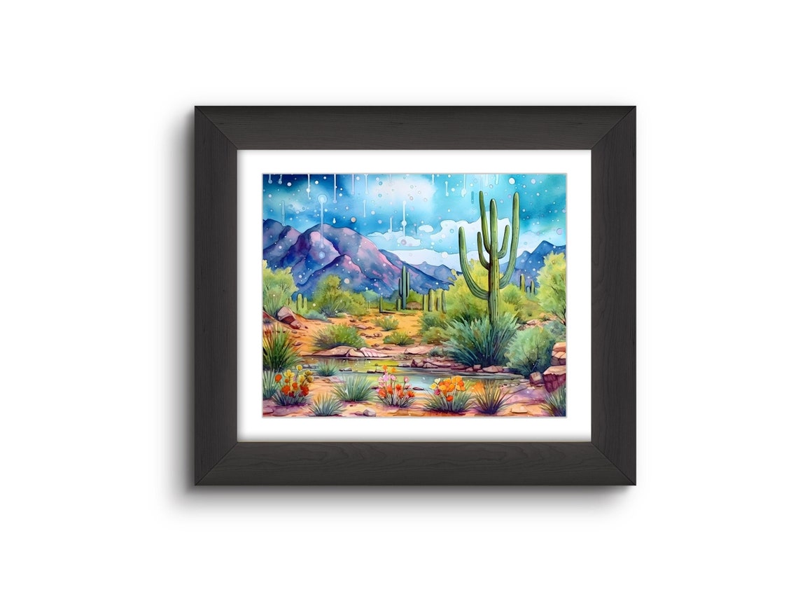 Spring Storm in Sonoran Desert Watercolor Art Print, Arizona, Cactus ...