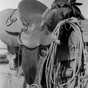 Western Saddle VINTAGE COWBOY Ranch Life Montana 1939 Photograph, Black and White PRINTABLE Photo Digital Download.