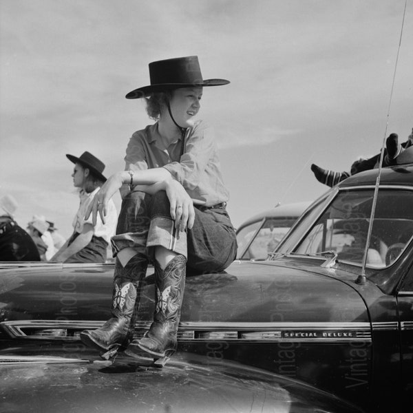 Dudes COWBOYS Cowgirl Watching Rodeo VINTAGE Western Life Montana 1940s Photograph, Black and White PRINTABLE Photo Digital Download. 1595