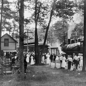 Locomotive Railroad Station Sylvan Beach, NY Vintage Photograph, Black and White Printable Download. 1890 Historic Art Photo Print Man Cave
