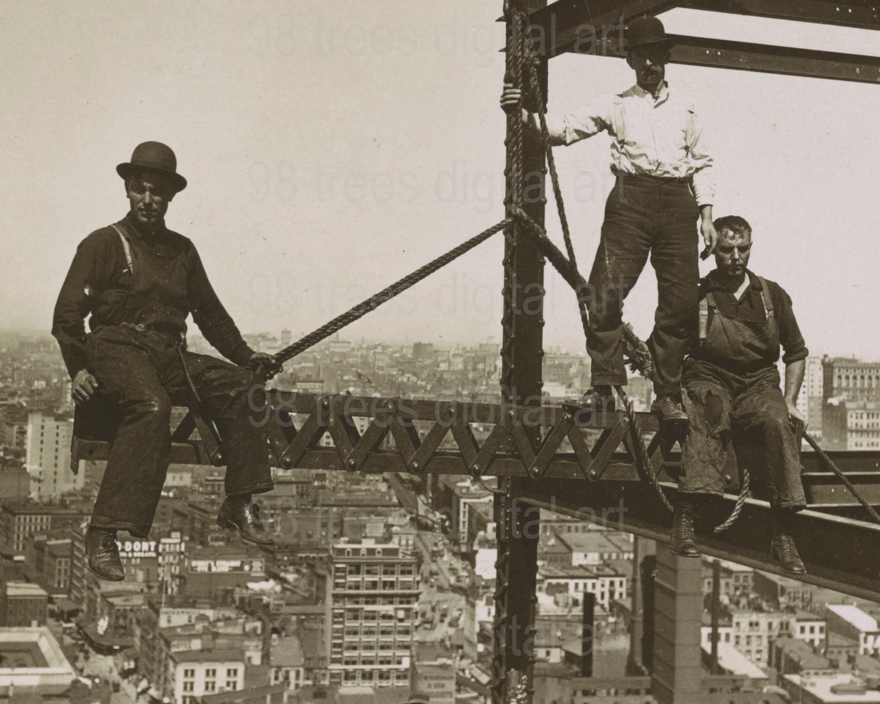 Construction Workers Build Skyscraper New York City, Vintage Photograph