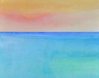 Pastel Calm - expressionistic mixed media painting on canvas. Box frame, seascape art, textured painting inspired by cornish coast