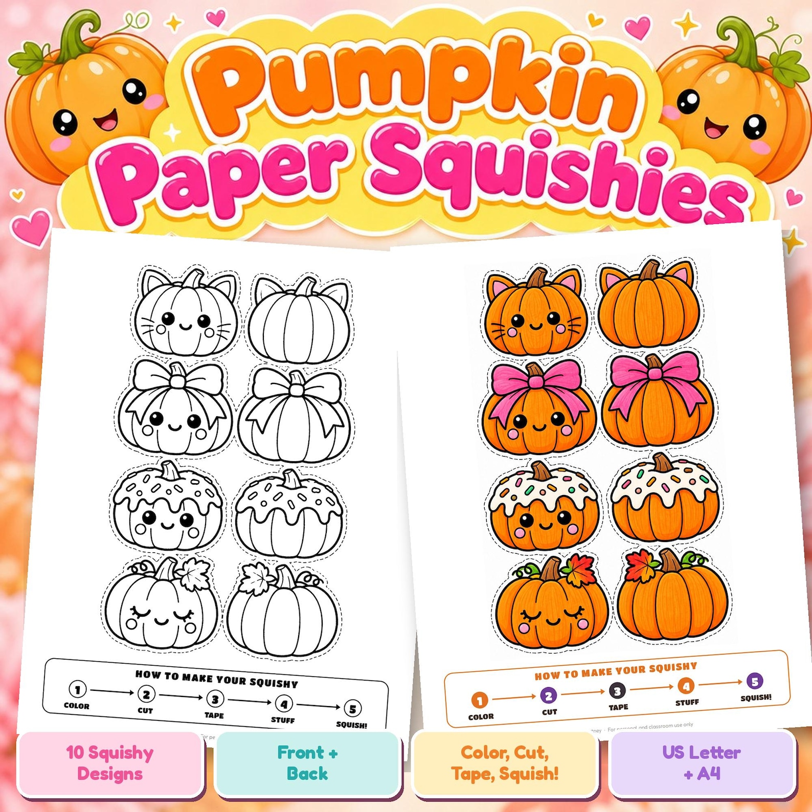 Pumpkin Paper Squishies · 10 Printable Designs