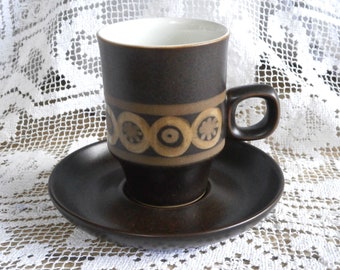 Pair of 1970's Denby Pottery ' Arabesque ' Coffee Cups and Pair of 1970's Denby Pottery ' Arabesque ' Coffee Cups and