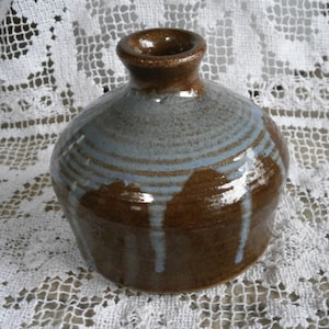 Blue & Brown Drip Glaze Studio Pottery Vase - Marked &#39;T&#39;
