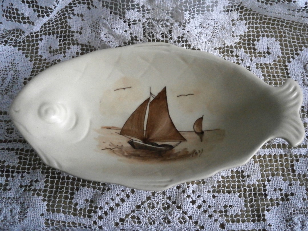 Vintage French Hand Painted Pottery Fish Dish Etsy