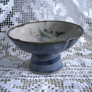 Stoneware Studio Pottery Pedestal Bonbon Dish - Floral Decoration