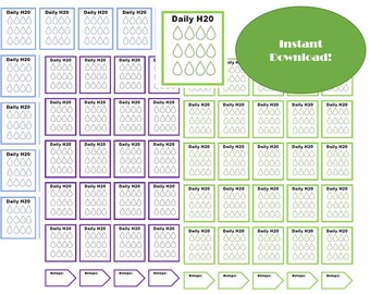 Printable H2O water tracker / habit tracker stickers for planner journal fitness log