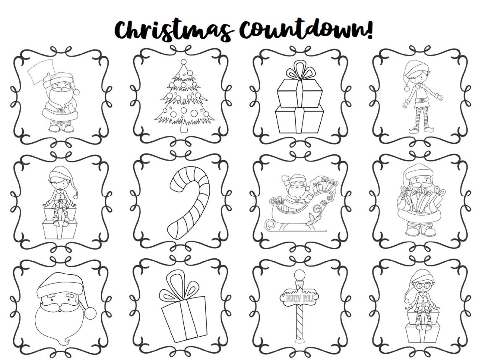 Printable Advent Christmas Countdown Coloring Page - Advent Calendar ...