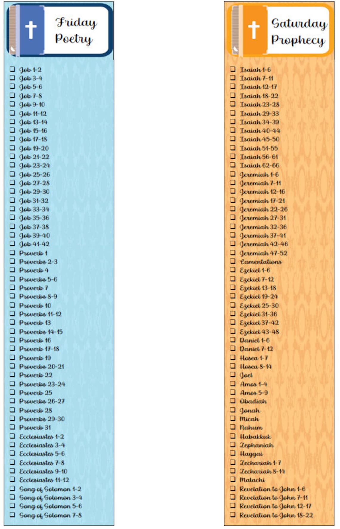 Printable 52 Week Bible Reading Plan Bookmark Checklist Bible Reading ...