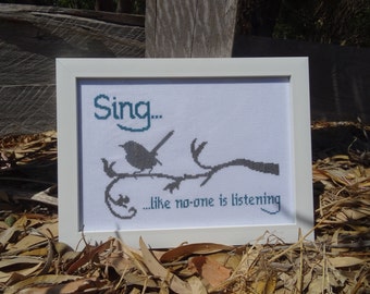 SING - modern cross stitch pattern by Mezz Design - Sing like no-one is listening - downloadable PDF format