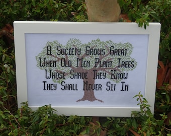 Society Grows Great - modern cross stitch quote - tree design - instant download PDF format