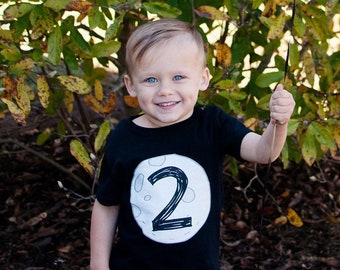 UNISEX- Moon Birthday Age Shirt, Two The Moon Birthday Shirt, Outer Space Theme Age Birthday T-Shirt, Party Shirt for Kids, B/W Moon Theme