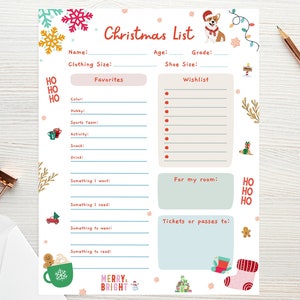 Lista de deseos de Navidad para niños EDITABLE, Lista de deseos de regalos imprimibles, Lista de deseos de Navidad para niños, Lista de deseos de vacaciones para niños, Descarga instantánea