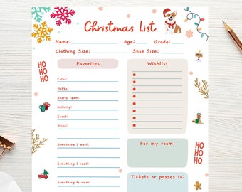 EDITABLE Kids Christmas Wish List, Printable Gift Wish List, Children’s X-Mas Wish List, Kids Holiday Wish List, Instant Download