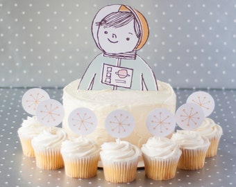 Kids Astronaut Cake Topper Set, Star Printable Cupcake Topper, Kids Birthday, Spaced Theme Party, Baby Shower, Party Supplies, Space Cadet