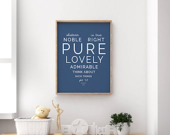 Whatever Is True - Navy Wall Art - Scripture Print - Bible Verse Quote - Bible Verse Print - Religious Wall Decor