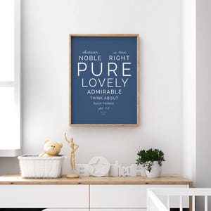 Whatever Is True - Navy Wall Art - Scripture Print - Bible Verse Quote - Bible Verse Print - Religious Wall Decor