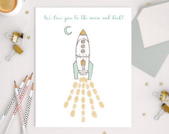 Rocket Ship Finger Print Guestbook - Guestbook - Kids Keepsake - Space Prints - Baby Shower Ideas -